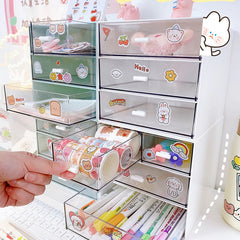 Yickyue Desktop Storage Box Drawer Type Multi-layer Compartment Student Desk Tape Stationery Cosmetics Organizer Office Supplies