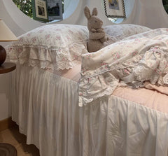 YICKYUE  -  Romantic sweet pink floral rose bedding set,twin full queen ruffled lace cotton home textile bedspread pillow case duvet cover
