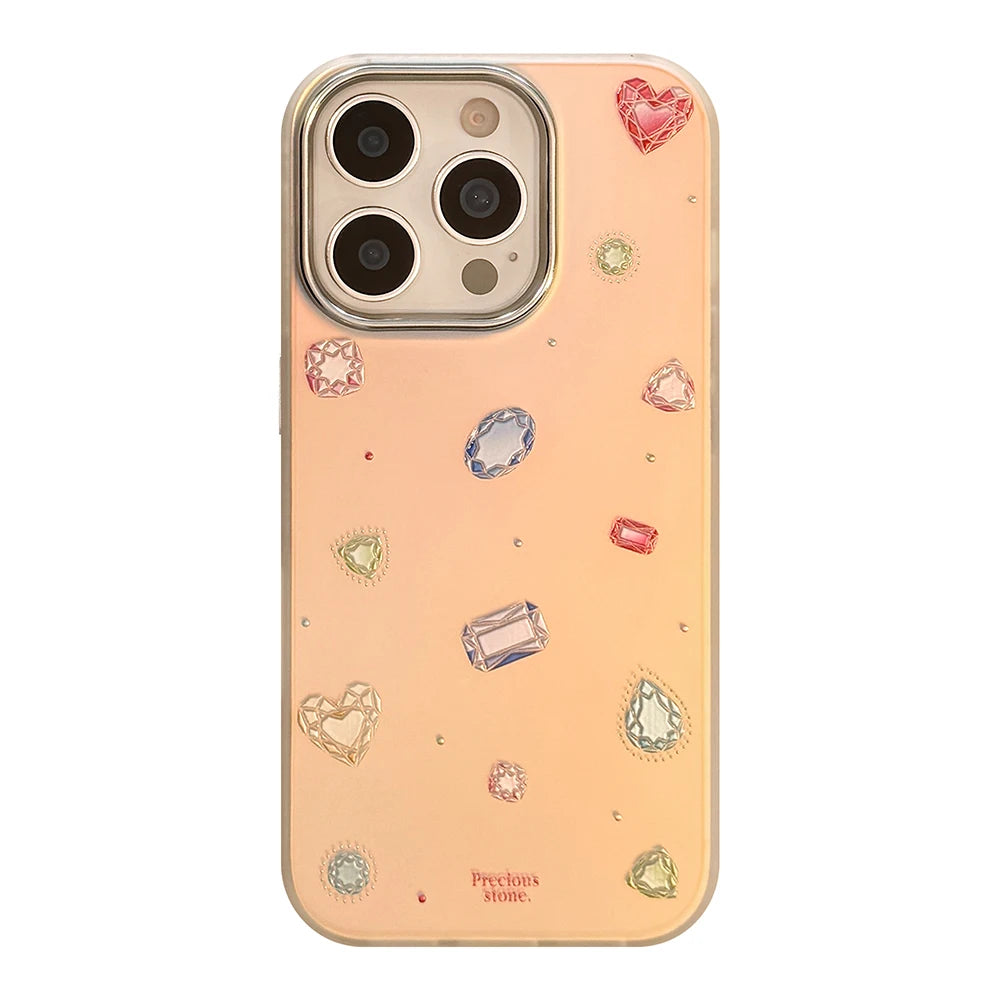 Gilding Laser Colorful Gemstone Pattern Plating Laser Phone Case for IPhone 17 13 14 15 16 Pro Max Shockproof Protective Cover