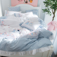 Yickyue Elegant embroidery Bedding Set Super Soft Egyptian cotton  Duvet Cover Flat Sheet Pillowcase Comforter Bed Set Queen King Size