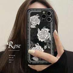 Retro White Rose Flower phone case for iphone 11 12 pro max 13 mini x xr xsmax 7 8 plus leather silicone soft shockproof cover