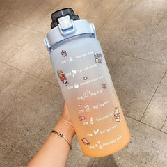 2L Sports Straw Water Bottle With Stickers Portable Large Capacity Fitness Bike Cup Summer Ice Cold Water Jug