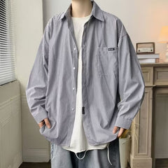 Hearujoy Oversized Loose Striped Shirt Unisex Spring Autumn Mens Long sleeved Tops Fashion Casual Shirts Cardigan Streetwear Couple Ins