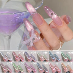 YICKYUE  -  1-12PCS 2025 new purple blue fine glitter glass bead magnetic cat eye nail polish glue, fashionable nail supplies supply