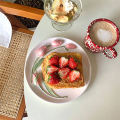 YICKYUE  -  Tulip Relief Plate Bowl Mug Handmade Ceramic Western Plates Cake Dessert Decor Plate Home Kitchen Hotel Exquisite Tableware