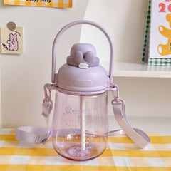 1100ML Large-Capacity Water Bottle Cute Rabbit Plastic Cup Direct Drinking Straw Cup Portable Cold Drinking Bottle with Stickers