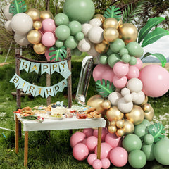 YICKYUE  -  140PCS Sage Green Pink Balloon Arch Garland Kit Boho Girl Woodland Baby Shower Wedding Jungle Safari Birthday Party Decoration