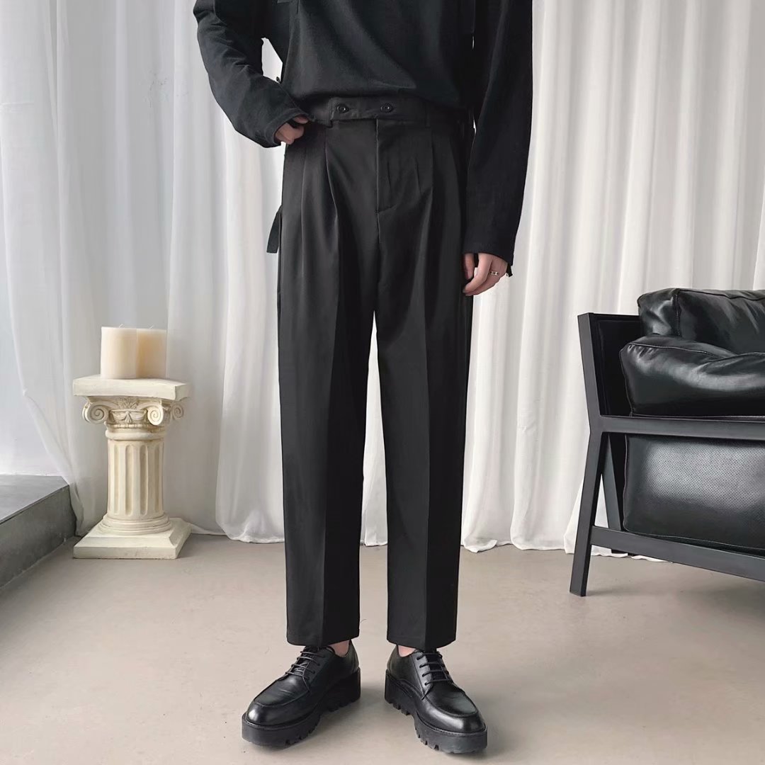 Hearujoy Korean Men Casual Suit Pants Dropping Feel Loose Straight Ankle-Length Pants Spring Summer Youth Fashion cropped Trousers
