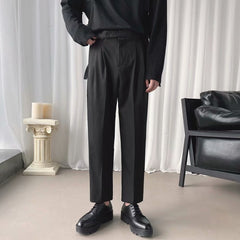 Hearujoy Korean Men Casual Suit Pants Dropping Feel Loose Straight Ankle-Length Pants Spring Summer Youth Fashion cropped Trousers