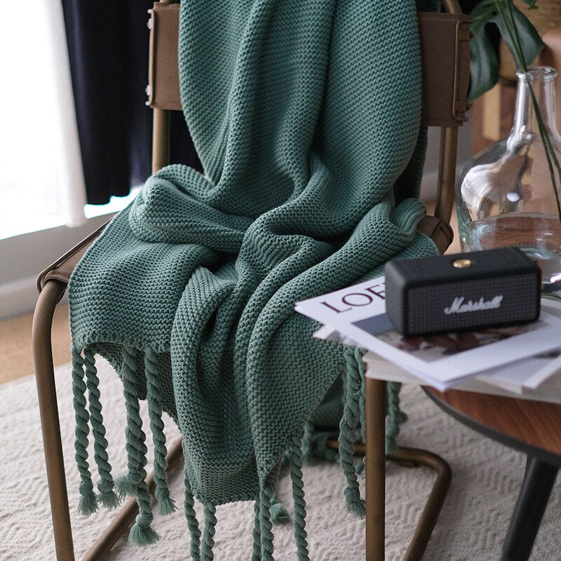 Yickyue Throw Blanket Knitted Soft Warm Cozy Woven with Fringe Tassel for Couch Bed Chair Sofa Home Decoration Spring Summer Fall TJ7337