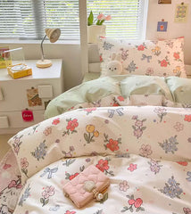 YICKYUE  -  Cute sweet colorful flower bedding set single double,twin full queen king cotton home textile bed sheet pillow case quilt cover