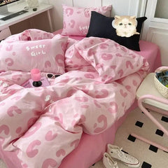 YICKYUE  -  Ins Style Bedding Set Fashion Solid Color Washable Duvet Cover Without Comforter Pillowcases Sheet for Student Soft Home Textile