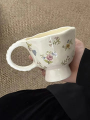 YICKYUE  -  Vintage Floral Ceramic Coffee Mug, Tall Water Cup, Restaurant Household Drinking Set, Kitchen and Dining Drinkware