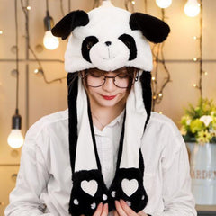 Cute Panda Ear with Move Hat Animal Soft Plush Toys Jumping up Ear Hat Funny Dress up Kawaii Party Cap Gift for Adult Kids