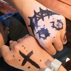 2PC Black Clown Temporary Tattoo Stickers Block Hand Finger Fake Tatoo For Men Funny Face Decals Grimace