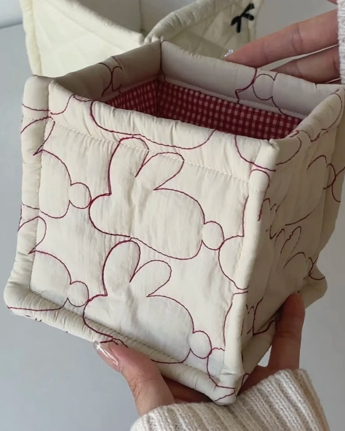 YICKYUE  -  Desktop Storage Basket Homemade Quilted Fabric Storage Box Fabric Three-dimensional Sorting Basket