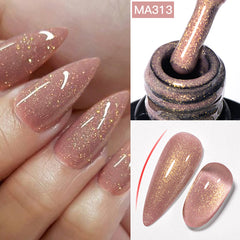 YICKYUE  -  7ml Glitter Rubble Base Gel Nail Polish 2-In-1 Nude Pink Sparkly Semi Permanent UV Gel Nail Art Manicure DIY Vernis