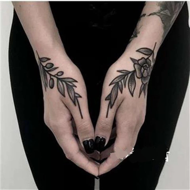 YICKYUE  -  Hot Dark Flower Back Hand Tattoo Stickers for Men and Women Waterproof Hip Hop Punk Personality Cool Art Fake Temporary Tattoos