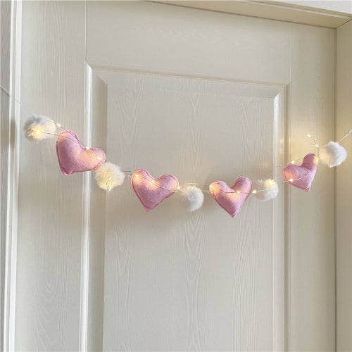 YICKYUE  -  1.2m Heart Star LED Lights String Girly Hairball Wall Pendant Valentine's Day Party DIY Wall Ornament Room Background Decoration