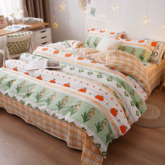 YanYangTian Pure cotton 4-piece set Contracted luxury Bed linen cotton double blanket cute bedding sheet quilt pillowcase