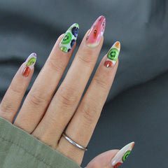 YICKYUE  -  24pcs Creative Fruit False Nails Summer Watermelon Pattern Press on Nails for Women Girl Wearable Almond Fake Nail Tips