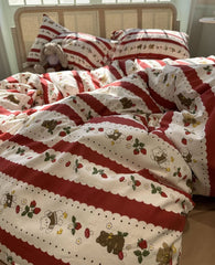 YICKYUE  -  Cute cartoon bear strawberry bedding set teen,twin full queen king lovely cotton home textile bed sheet pillow case quilt cover