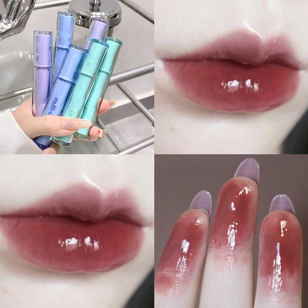 YICKYUE  -  Punk Red Brown Mirror Water Lip Gloss Natural Nude Pigment Dark Red Lasting Mirror Glass Liquid Lipsticks Moisturizing Lip Tint