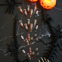 YICKYUE  -  24pcs Halloween Ghost Red French Fake Nails Press On Almond Nails Full Cover Long Stiletto False Nails with Blood Drops Designs