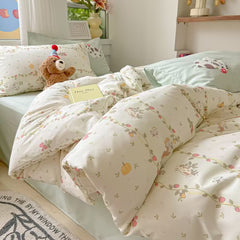 YICKYUE  -  Ins Style Bedding Set Duvet Cover Korean Style Wash Cotton Stripe Summer Soft Cool Summer Bed Sheet Set Comforte Set Quilt Cover