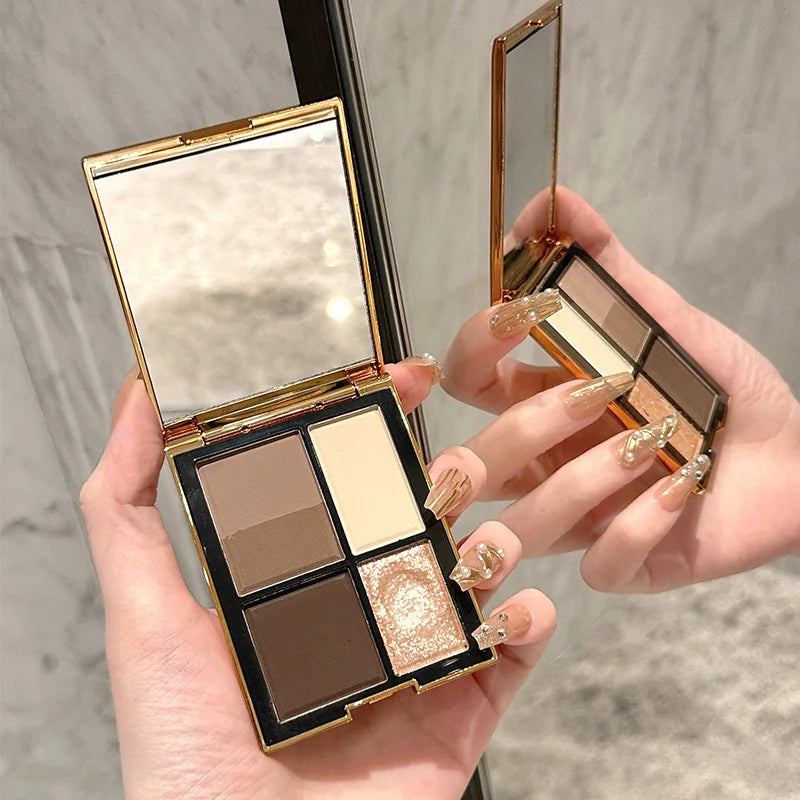 YICKYUE  -  5-Color Eyeshadow Palette Glitter Earth Color Contouring Bronzer Pigment Shiny Matte Caramel Brown Color Eyes Makeup Pallete