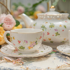 YICKYUE  -  English Exquisite Coffee Cup Saucer Set Pastoral Gold Ceramic Home Drinkingware Afternoon Tea Set Flower Black Tea Coffee Pot