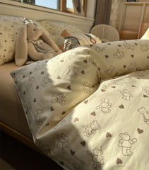 YICKYUE  -  Fashion cartoon bear heart bedding set kid teen boy,twin full queen king cotton home textile bed sheet pillow case quilt cover