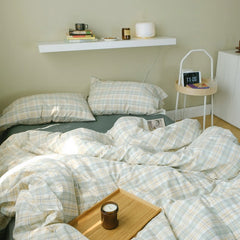 Yickyue Cutelife Nordic Plaid Cotton Bedding Set Home Textile Soft Pillowcases Sheet Duvet Cover Comfortable Queen Twin Size Bed Linen