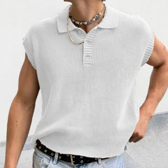Hearujoy Fashion Mens Knit Polo Shirt Sleeveless Lapel Button Loose Tee Tops Spring Summer Casual Trend Polos Tshirt Men Clothing