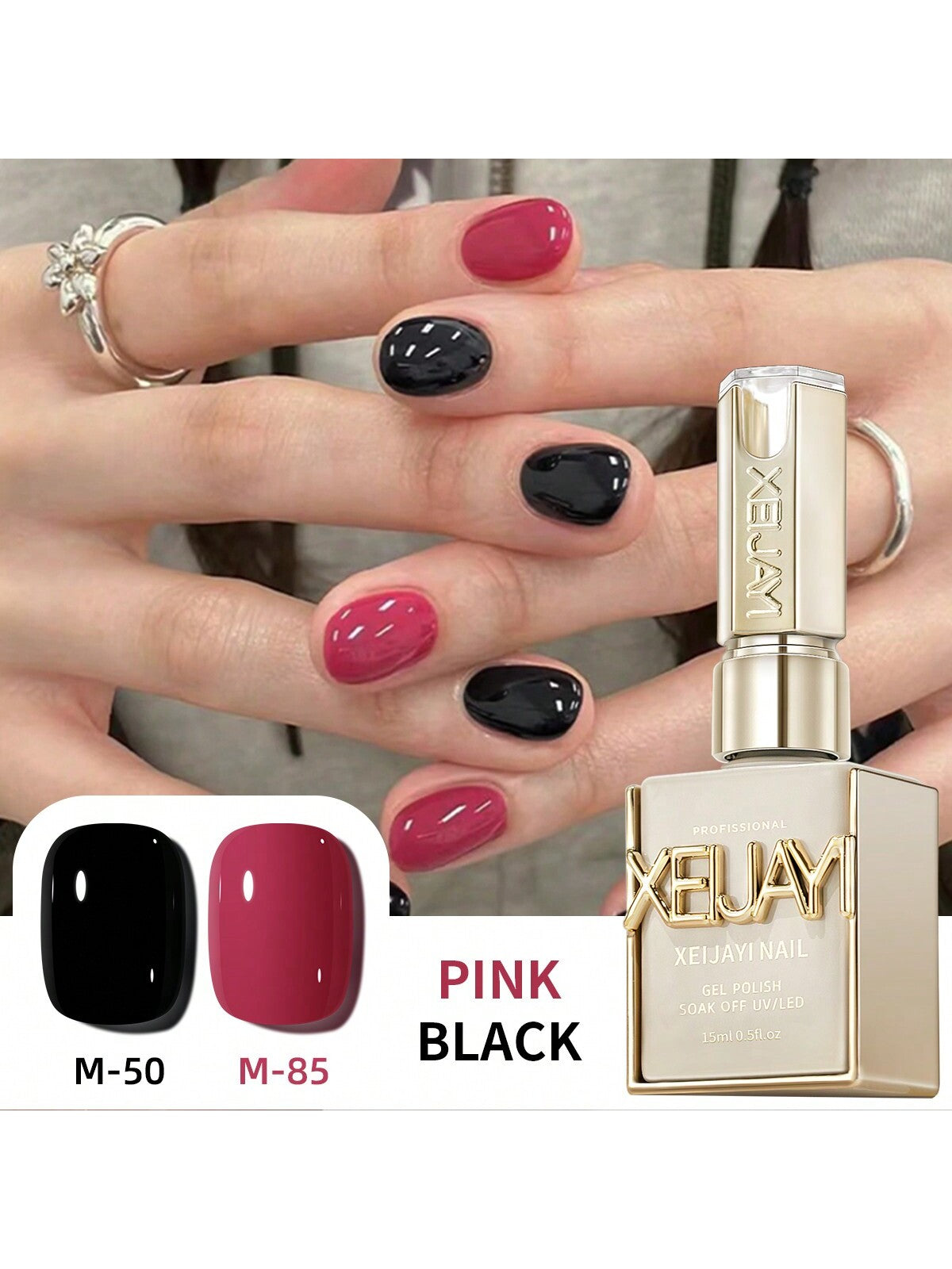 YICKYUE  -  2pcs 15ml Black Pink Gel Nail Polish Starter Pure Soak Off No Wipe Nail Gel Polish Suitable For Christmas