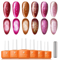YICKYUE  Cat Eye Nail Gel Set,Holographic Magnetic Gel Polish,Soak Off UV/LED 6 Colors Nail Art Kit with Magnet Stick,for Manicure Salon