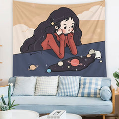 Lovely Girls Hanging Tapestry Ins Nordic Background Wall Decor Anime Tapestry Dormitory Bedroom Wall Bedside Home Decor