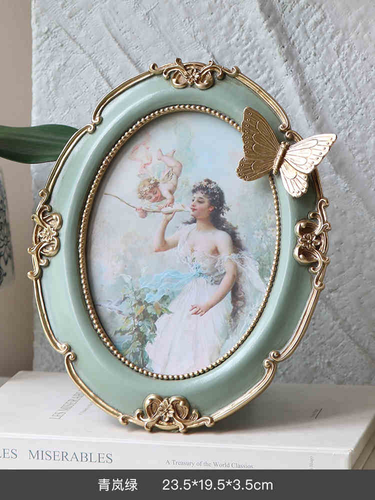 YICKYUE  -  French Retro Photo Frame Golden Light Luxury Oil Painting Frame Butterfly Resin Ornaments 7 Inch Photo Wall Home Decoration