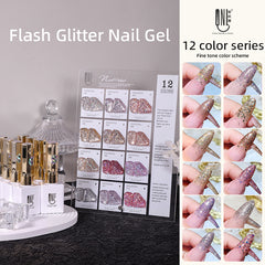 YICKYUE  -  Glitter Gel Nail Polish Sequins Shiny Soak Off UV LED Varnish Nail Art Semi-permanent Varnish Nails Manicure 12 Colors