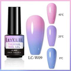 LEMOOC Thermal Nail Polish Gel Shiny Sequins Effect Color Change Varnishes Bling Glitter Soak Off Temperature Color Changing Gel