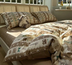 YICKYUE  -  Fashion cute cartoon cookie bedding set teen,twin full queen king brown cotton home textile bed sheet pillow case quilt cover