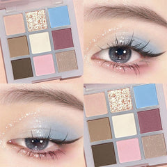 Matte Pink Blue 9-Color Eye Shadow Palette Pearly Earth Color Glitter Eyeshadow Long Lasting Shiny Eye Pigments Portable Makeup