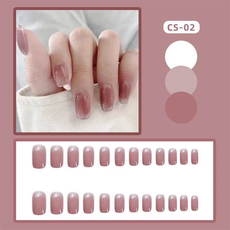 YICKYUE 24 pieces of nail art stickers Finished nail stickers False Nails Long Nails Plum Powder Simple solid colors