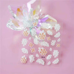 Rose Acrylic Engraved Nail Sticker White 3D Elegant Lace Charm Design Women Hand DIY Nail Art Decoration Decals Party Beauty