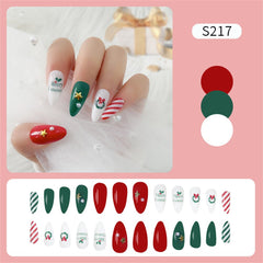 24pcs Christmas Series Fake Nail Patch Press-on Nails Coffin/Pointed Head False Artificial Nails Xmas Party Wearable Nail Art