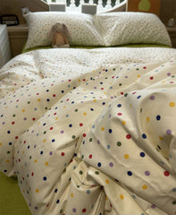 YICKYUE  -  Fashion cute colorful polka dot bedding set kid,twin full queen king green cotton home textile bed sheet pillow case quilt cover