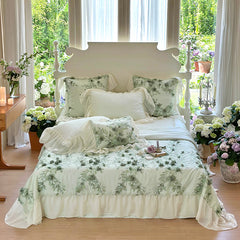 YICKYUE  -  French Romantic Lace Ruffles Princess Lyocell Eucalyptus Fiber Summer Quilt Bedding Set Summer Comforter Pillowcases Bed Sheet