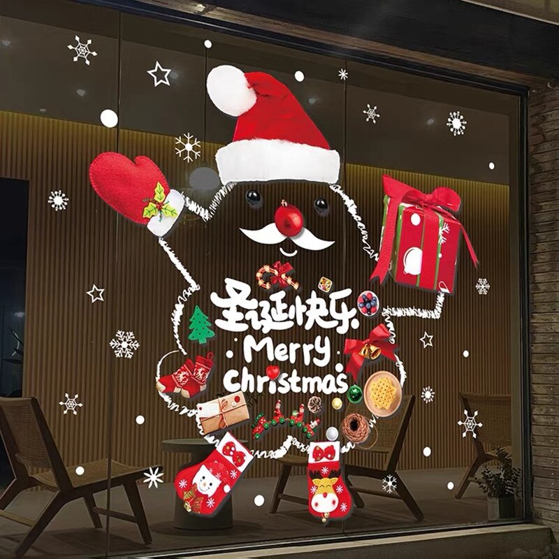 Yickyue Christmas Decorations Glass Door Stickers Santa Claus Window Stickers Shop Windows Holiday  Stickers