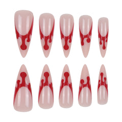 YICKYUE  -  24pcs Halloween Blood Drops French False Nails Full Cover Long Tip Fake Nails Press On Nails Nude Color Stiletto Nails Finished