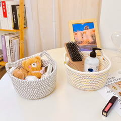 W&G Desktop Storage Basket Cat Ear Cotton Thread Hand-woven Storage Basket Student Storage Basket Bedside Storage